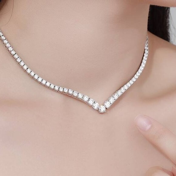 GRA Certified Moissanite Diamond Round Tennis Necklace 16ct, 18" - Picture 4 of 4